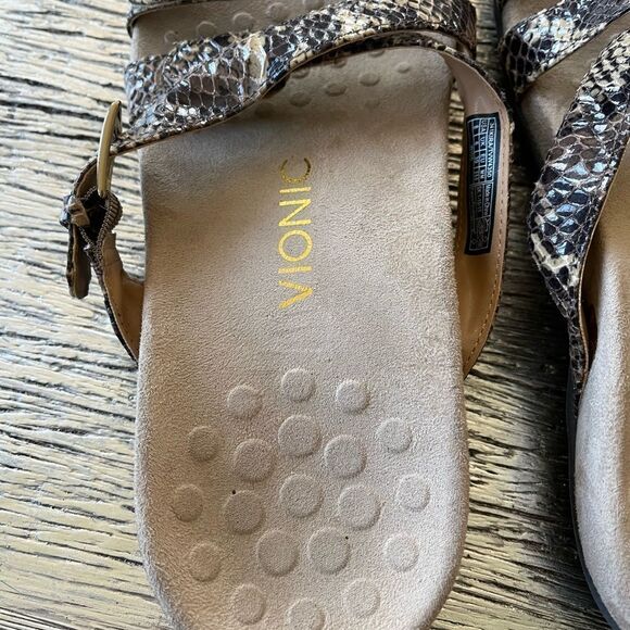 Vionic Kira Brown Snake Print Sandal Slides sz 8W EUC - Picture 3 of 6